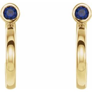 14K Yellow Gold 2 mm Natural Blue Sapphire Huggie J-Hoop Earring