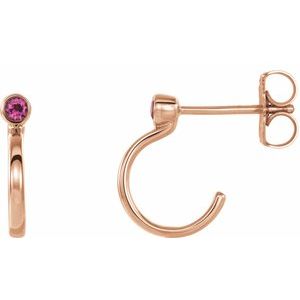 14K Rose Gold 2.5 mm Natural Pink Tourmaline Huggie J-Hoop Earring