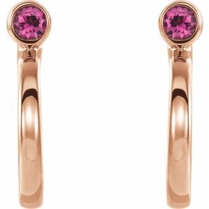 14K Rose Gold 2 mm Natural Pink Tourmaline Huggie J-Hoop Earring