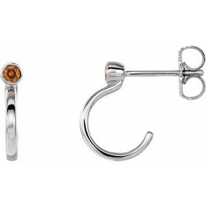 Sterling Silver 3 mm Natural Citrine Huggie J-Hoop Earring