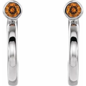 Sterling Silver 2 mm Natural Citrine Huggie J-Hoop Earring