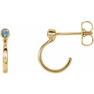 14K Yellow Gold 2.5 mm Natural Aquamarine Huggie J-Hoop Earring