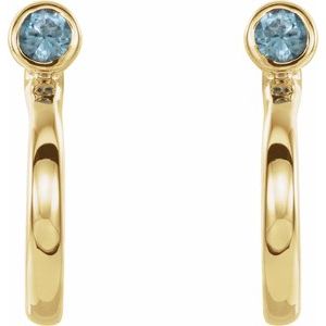 14K Yellow Gold 3 mm Natural Aquamarine Huggie J-Hoop Earring