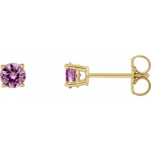 14K Yellow Gold 4 mm Natural Pink Sapphire Earrings