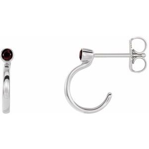 Platinum 2.5 mm Natural Mozambique Garnet Huggie J-Hoop Earring