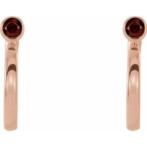 14K Rose Gold 2.5 mm Natural Mozambique Garnet Huggie J-Hoop Earring