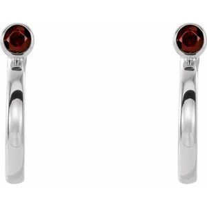 14K White Gold 3 mm Natural Mozambique Garnet Huggie J-Hoop Earring