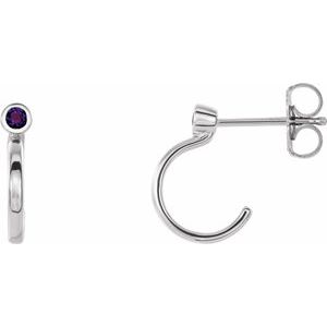 Sterling Silver 3 mm Natural Amethyst Huggie J-Hoop Earring