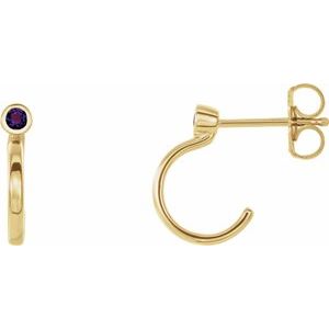 14K Yellow Gold 2 mm Natural Amethyst Huggie J-Hoop Earring