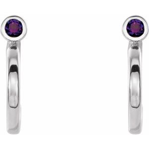 Platinum 3 mm Natural Amethyst Huggie J-Hoop Earring