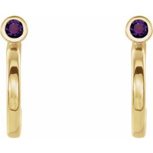 14K Yellow Gold 3 mm Natural Amethyst Huggie J-Hoop Earring
