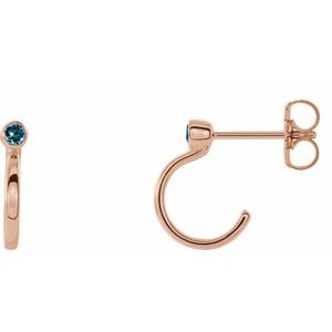 14K Rose Gold 2 mm Natural Aquamarine Huggie J-Hoop Earring