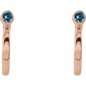 14K Rose Gold 2 mm Natural Aquamarine Huggie J-Hoop Earring