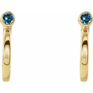 14K Yellow Gold 2 mm Natural Aquamarine Huggie J-Hoop Earring