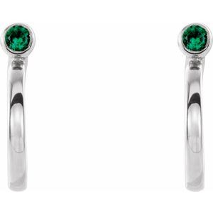 Platinum 2 mm Natural Emerald Huggie J-Hoop Earring