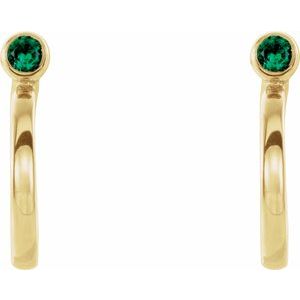 14K Yellow Gold 2.5 mm Lab-Grown Emerald Huggie J-Hoop Earring