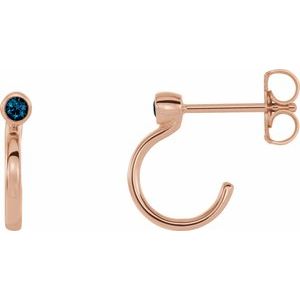 14K Rose Gold 2.5 mm Natural Aquamarine Huggie J-Hoop Earring