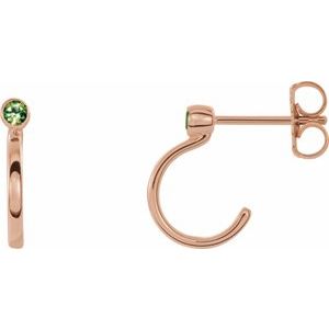 14K Rose Gold 2.5 mm Natural Peridot Huggie J-Hoop Earring