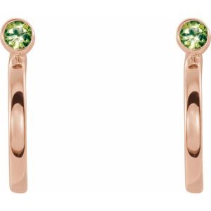 14K Rose Gold 2 mm Natural Peridot Huggie J-Hoop Earring