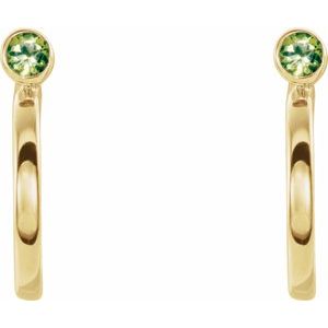 14K Yellow Gold 2.5 mm Natural Peridot Huggie J-Hoop Earring