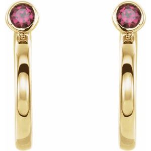 14K Yellow Gold 2 mm Natural Ruby Huggie J-Hoop Earring