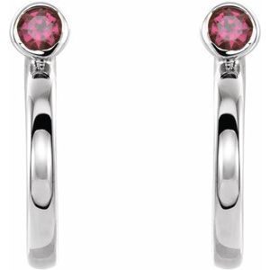 14K White Gold 2.5 mm Lab-Grown Ruby Huggie J-Hoop Earring