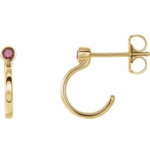 14K Yellow Gold 3 mm Lab-Grown Ruby Huggie J-Hoop Earring