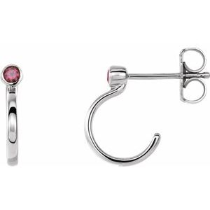 14K White Gold 2.5 mm Natural Ruby Huggie J-Hoop Earring