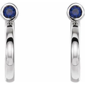 Platinum 3 mm Lab-Grown Blue Sapphire Huggie J-Hoop Earring