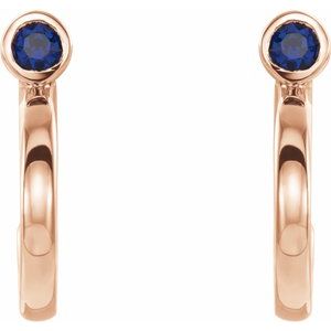 14K Rose Gold 3 mm Lab-Grown Blue Sapphire Huggie J-Hoop Earring