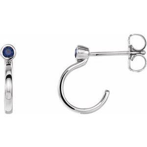 Sterling Silver 3 mm Natural Blue Sapphire Huggie J-Hoop Earring