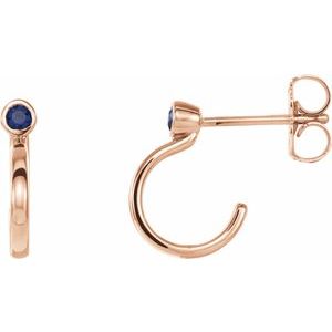 14K Rose Gold 3 mm Lab-Grown Blue Sapphire Huggie J-Hoop Earring
