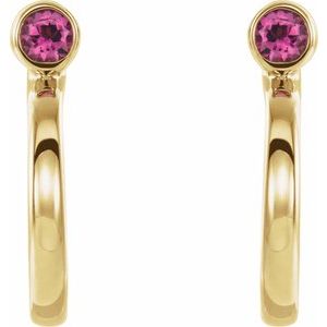 14K Yellow Gold 2.5 mm Natural Pink Tourmaline Huggie J-Hoop Earring
