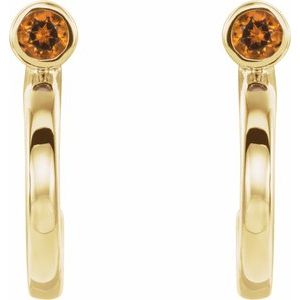 14K Yellow Gold 2 mm Natural Citrine Huggie J-Hoop Earring
