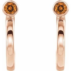 14K Rose Gold 2 mm Natural Citrine Huggie J-Hoop Earring
