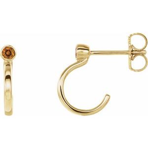14K Yellow Gold 2 mm Natural Citrine Huggie J-Hoop Earring