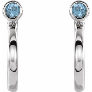14K White Gold 3 mm Natural Blue Zircon Huggie J-Hoop Earring