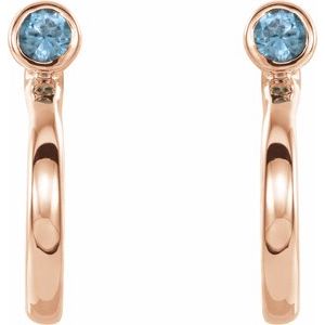 14K Rose Gold 3 mm Natural Blue Zircon Huggie J-Hoop Earring