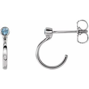 Platinum 2 mm Natural Blue Zircon Huggie J-Hoop Earring