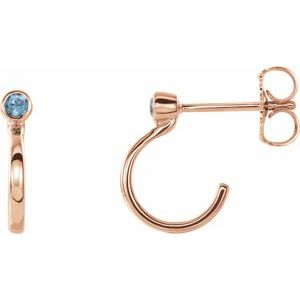 14K Rose Gold 2 mm Natural Blue Zircon Huggie J-Hoop Earring