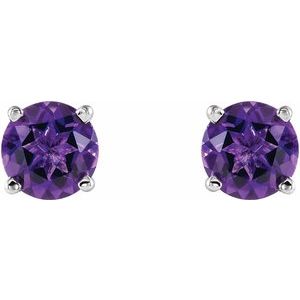 14K White Gold 5 mm Natural Amethyst Earrings