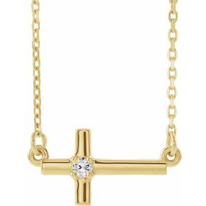 14K Yellow Gold .03 CTW Natural Diamond Sideways Cross 16-18" Necklace