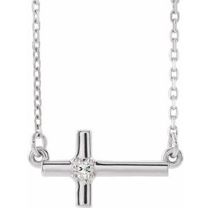 14K White Gold .03 CTW Natural Diamond Sideways Cross 16-18" Necklace