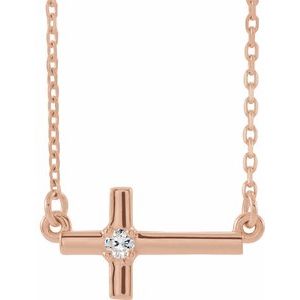 14K Rose Gold .03 CTW Natural Diamond Sideways Cross 16-18" Necklace