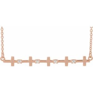 14K Rose Gold .05 CTW Natural Diamond Sideways Cross Bar 18" Necklace