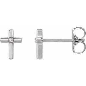 14K White Gold .01 CTW Natural Diamond Cross Earrings