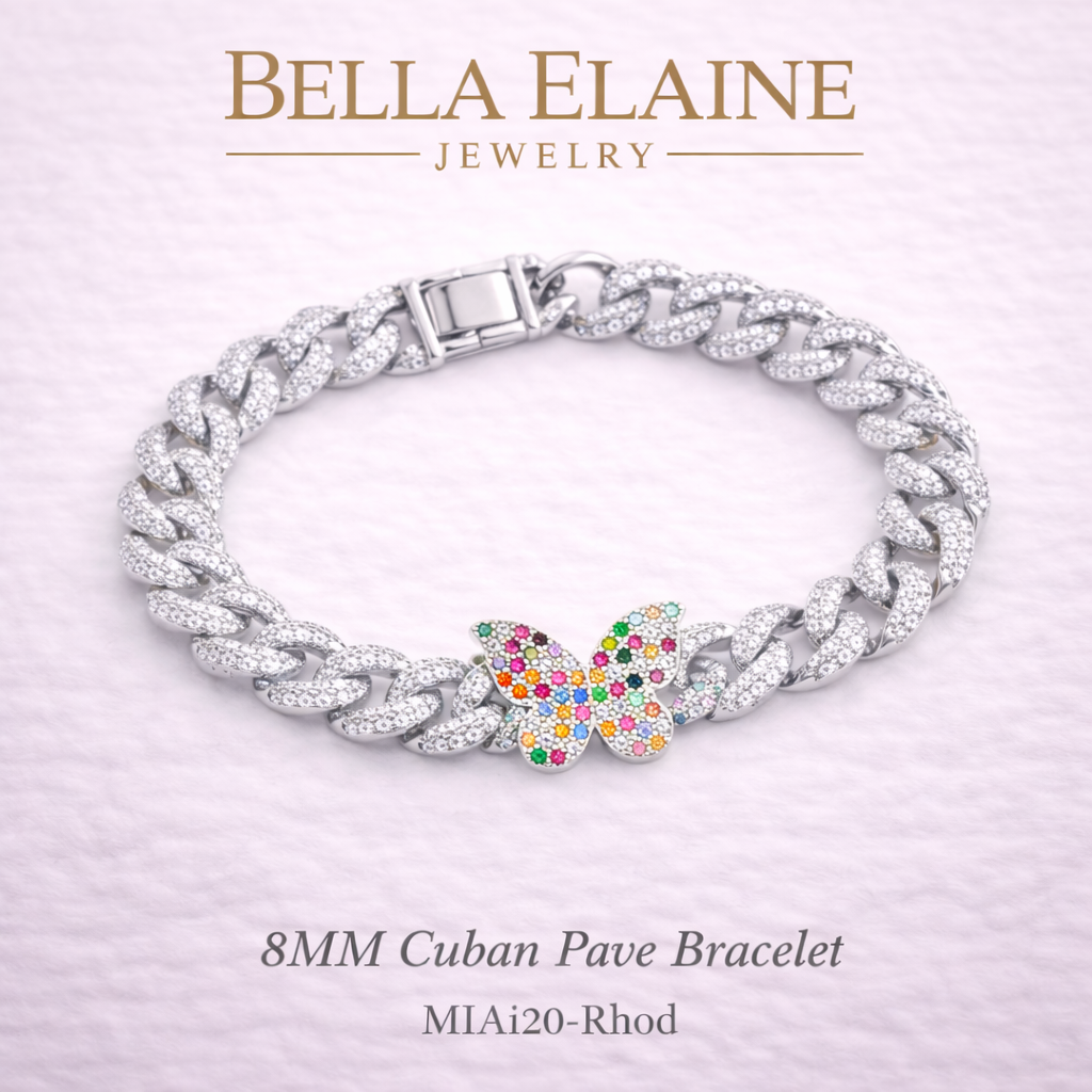 8MM Cuban Pave Multi Colored Butterfly Bracelet