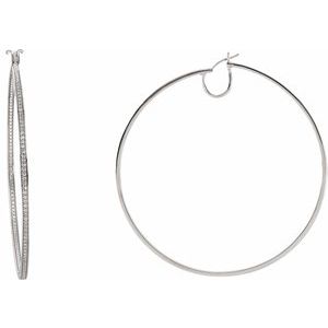 Sterling Silver Imitation White Cubic Zirconia Inside-Outside 52.5 mm Hoop Earrings