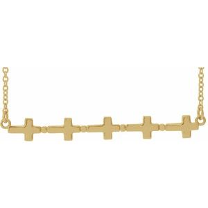 14K Yellow Gold Sideways Cross Bar 18" Necklace