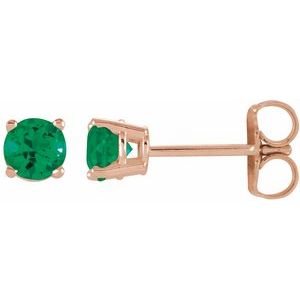 14K Rose Gold 2.5 mm Lab-Grown Emerald Earrings